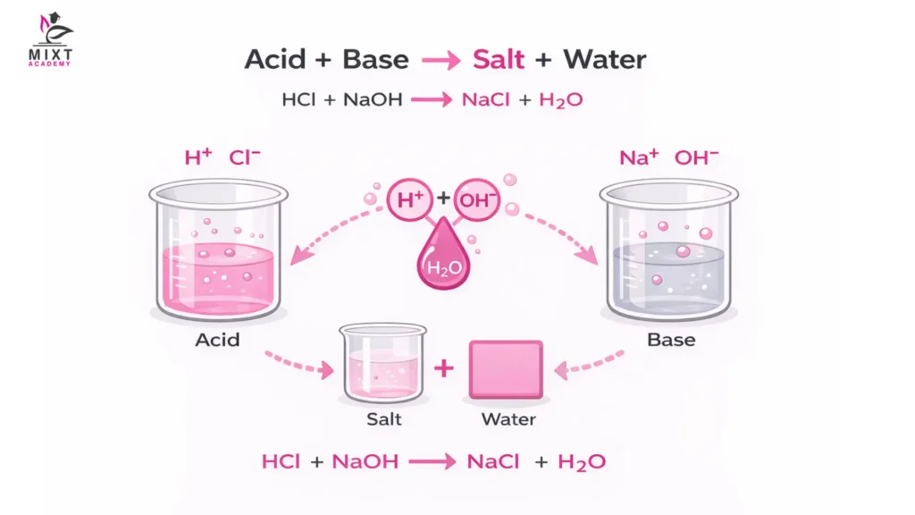 Neutralisation reaction between acid and base forming salt and water