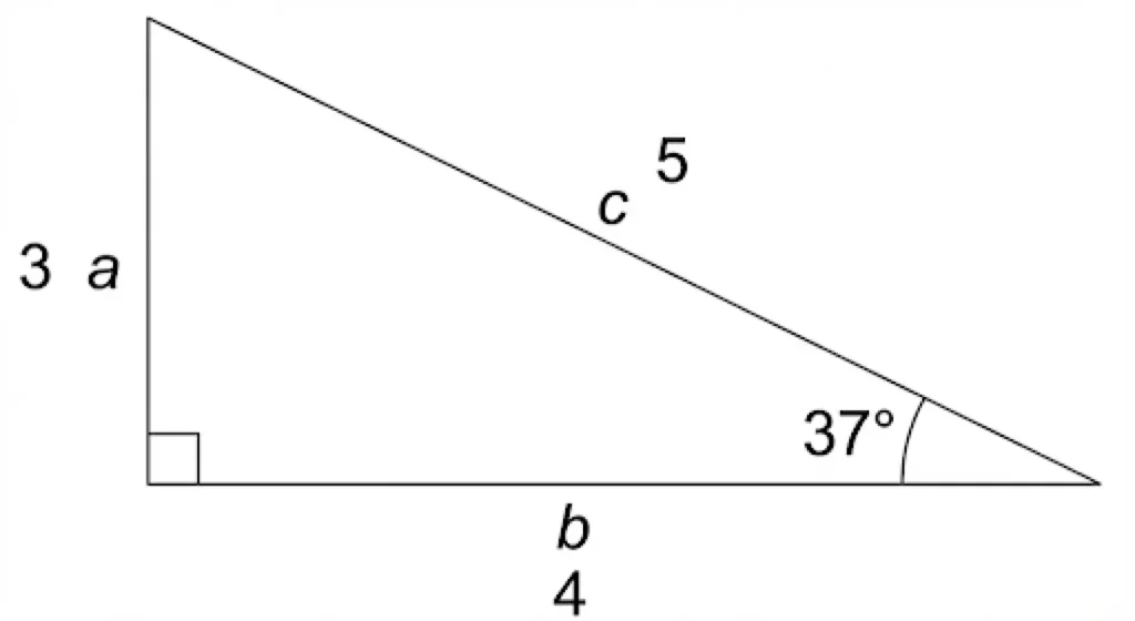 Right-angled triangle diagram labelled with side names and θ.