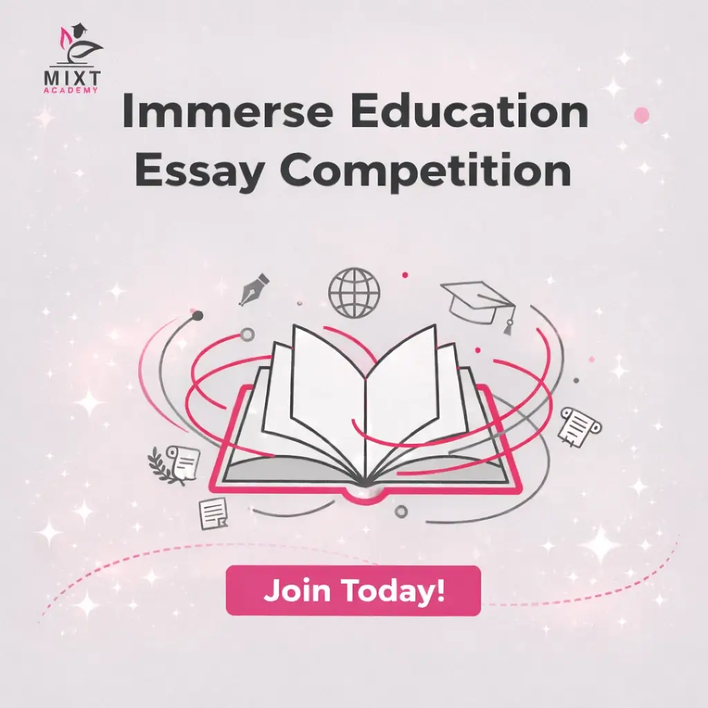 Immerse Education Essay Competition graphic with open book illustration and Join Today button