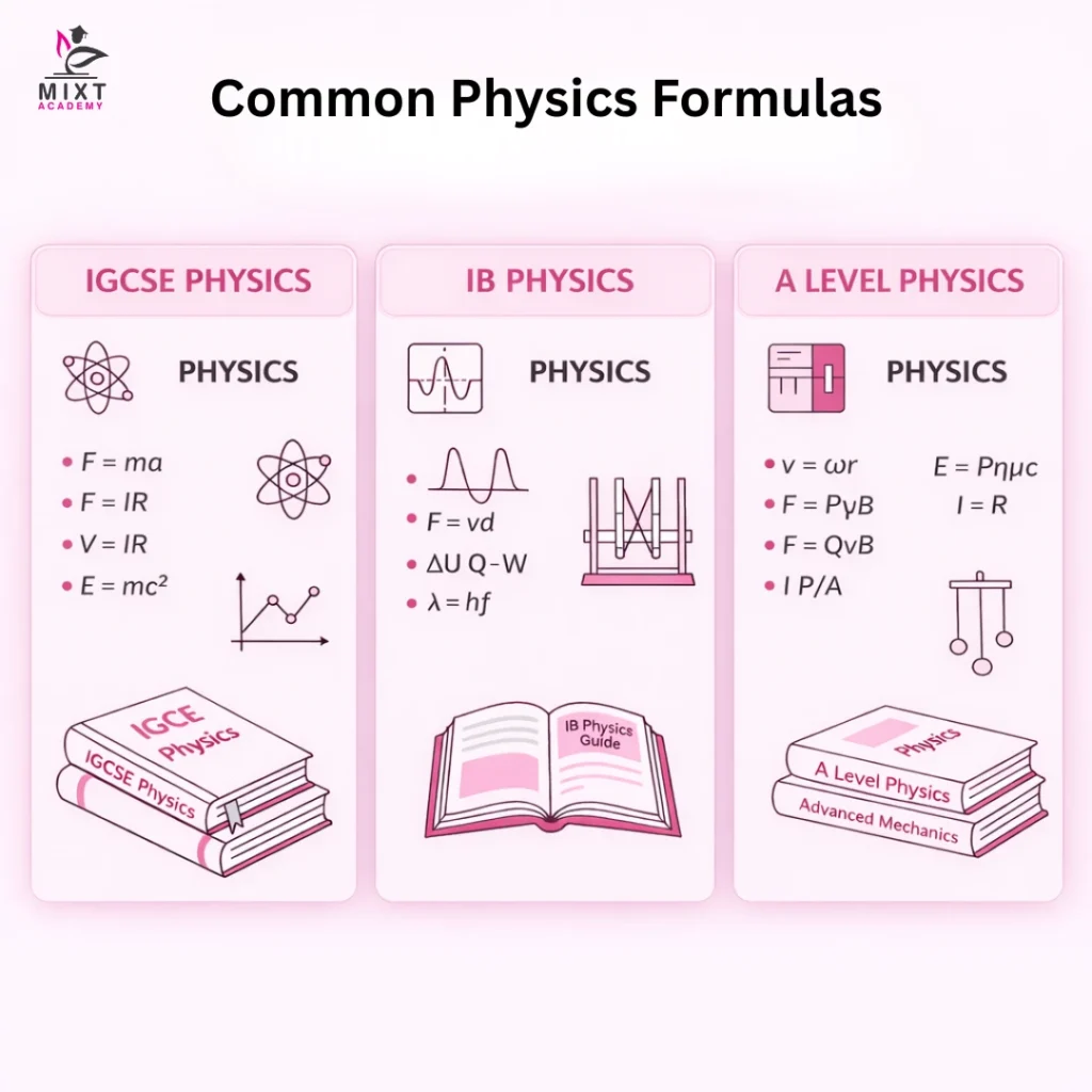 Physics Formula Sheet IGCSE, IB, A Level Mixt Academy