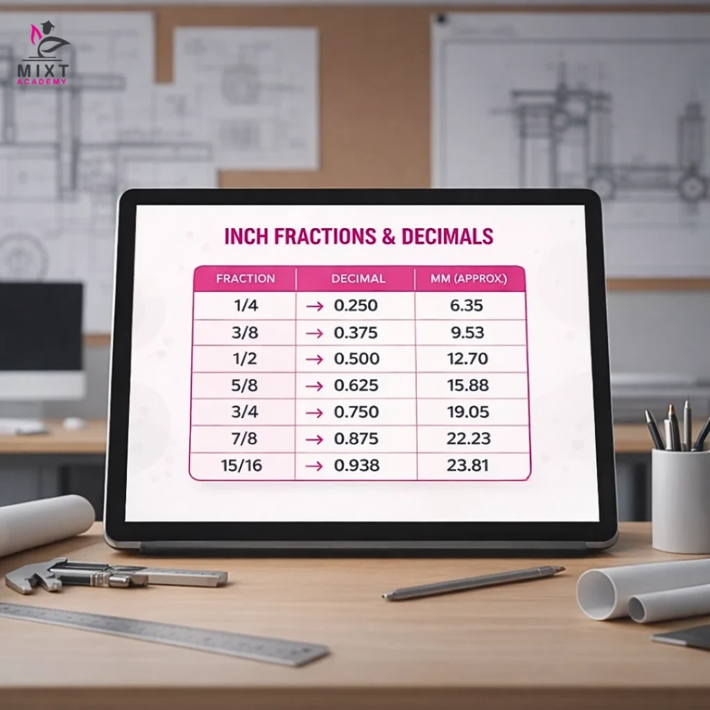 Number Sizes To Inches Fraction to Decimal Chart | Convert Fractions Easily