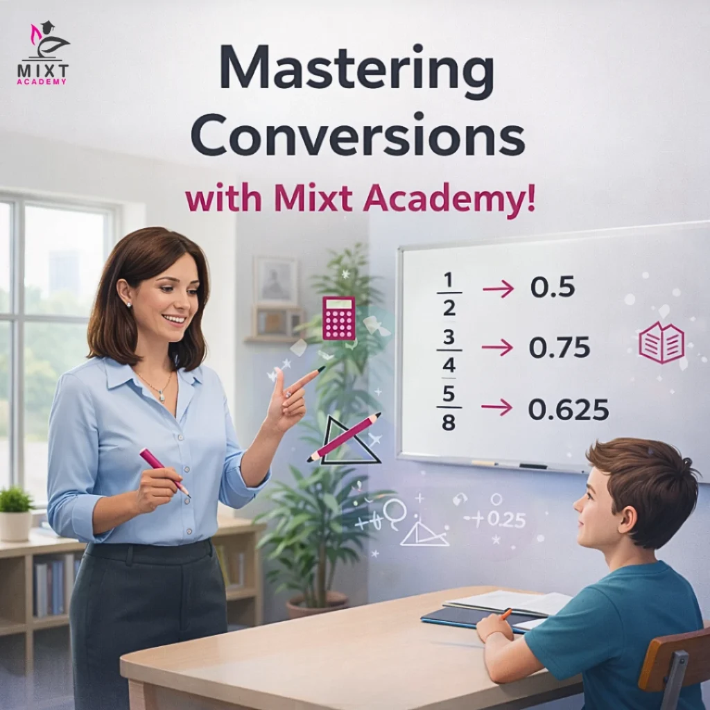 An image showing a teacher teaching conversions to a student