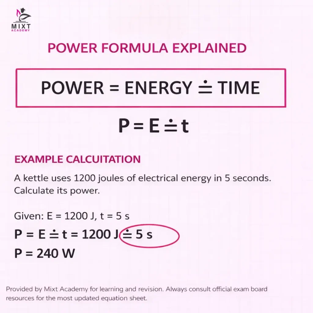 Power formula Physics GCSE explained with example