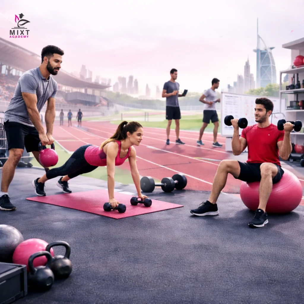 Students enrolled in Physical Education Courses in the UAE practising sports training