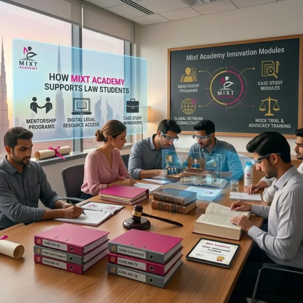 Group of students studying law using Mixt Academy online classes